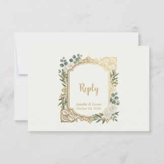 Ivory Goud Groenery Huwelijks RSVP Kaart Elegant