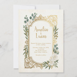 Ivory Gouden Groene Huwelijksuitnodiging Elegant Kaart