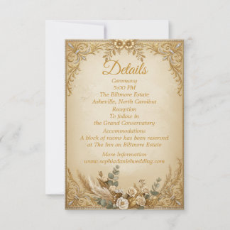 Ivory Gouden Kroon Pampas Elegante Royal Boho Notitiekaartje