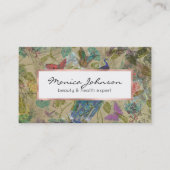 Ivory Green Blue Pink Peacock Collage Visitekaartje (Voorkant)