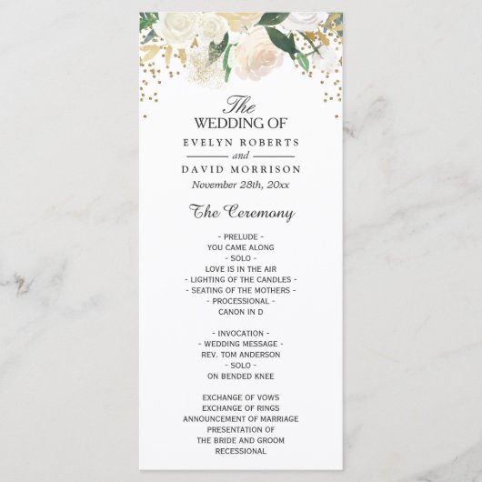Ivory Green Floral Wedding Programme (Devant)