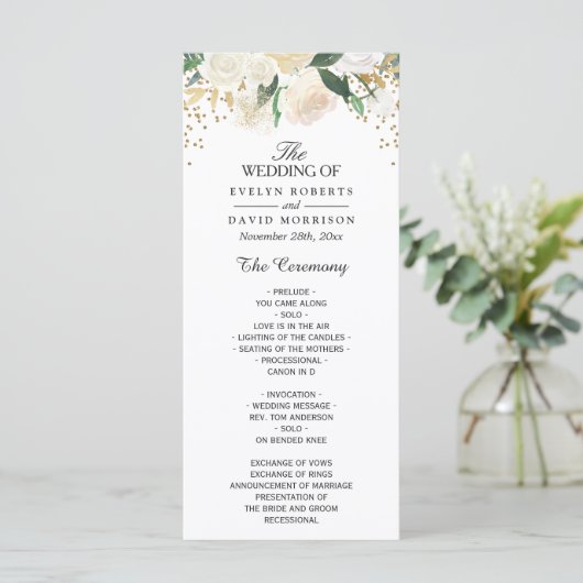Ivory Green Floral Wedding Programme Programma (Staand voorkant)