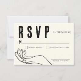 Ivory Hand Drawn Illustration Minimalist Wedding RSVP Kaartje