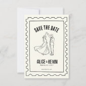 Ivory Hand Drawn Illustration Wedding Minimalist Save The Date (Voorkant)