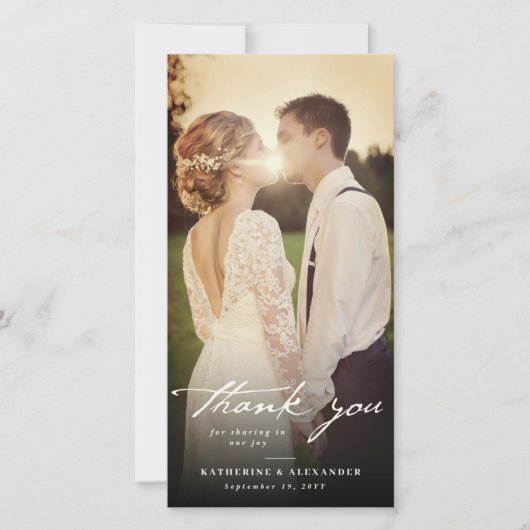 Ivory handschrift Script 3 Fotohuwelijk Bedankkaart (Voorkant)