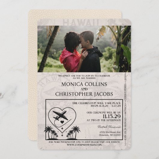 Ivory Hawaii Faire-part de mariage de passeport (Devant / Derrière)
