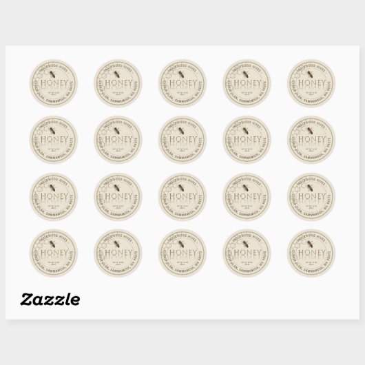 Ivory Honey Honeycomb Pattern met bijenlabel Ronde Sticker (Vel)