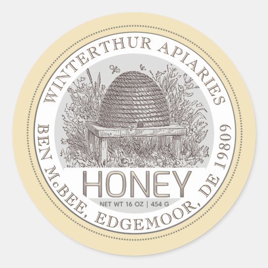 Ivory Honey Jar Label ( Skep) beige Border (Voorkant)