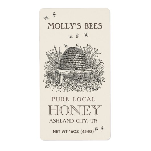 Ivory Honey Label met Skep Bijenteelt (Voorkant)