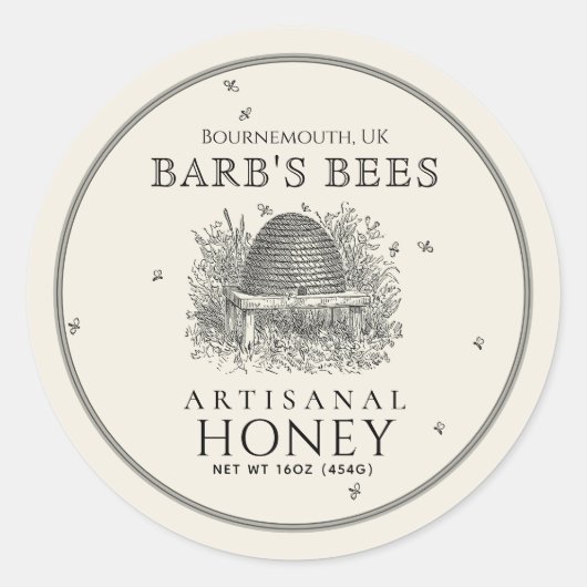 Ivory Honey Label  Skep. met bijen (Voorkant)