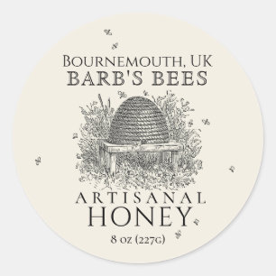 Ivory Honey Label  Skep. met Honingbijen