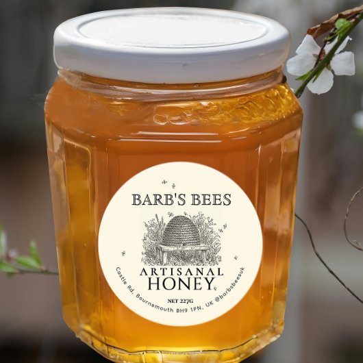 Ivory Honey Label Skep. met Honingbijen