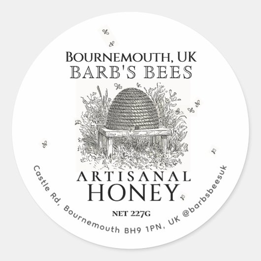 Ivory Honey Label  Skep. met Honingbijen (Voorkant)