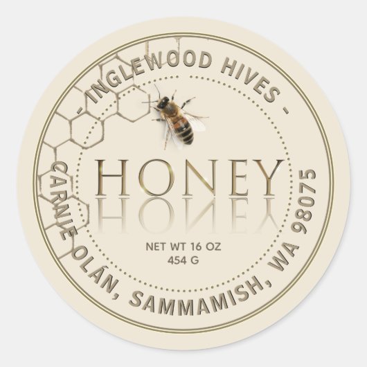Ivory Honeycomb Motif avec Bee Étiquette (Devant)