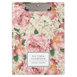 Ivory Hydrangeas and Pink Garden Roses Floral Klembord