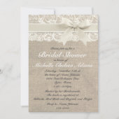 Ivory Lace Burlap Invitation de la douche nuptiale (Devant)