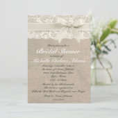 Ivory Lace Burlap Invitation de la douche nuptiale (Debout devant)