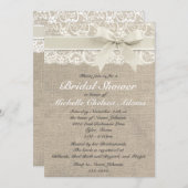 Ivory Lace Burlap Invitation de la douche nuptiale (Devant / Derrière)