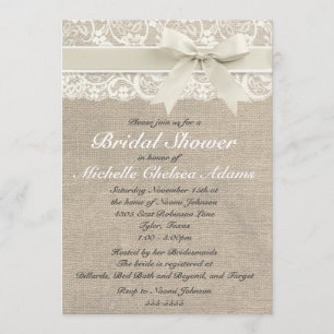 Ivory Lace Burlap Invitation de la douche nuptiale