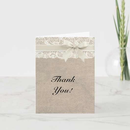 Ivory Lace Burlap Look Carte de remerciements (Devant)
