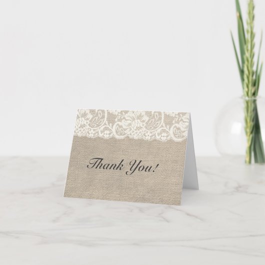 Ivory Lace & Burlap Rustique Mariage Carte de reme (Devant)