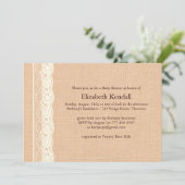 Ivory Lace en Burlap Baby shower Invitation Kaart (Staand voorkant)
