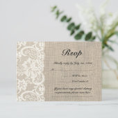 Ivory Lace et Burlap Look Wedding Carte RSVP (Debout devant)