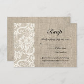 Ivory Lace et Burlap Look Wedding Carte RSVP (Devant / Derrière)