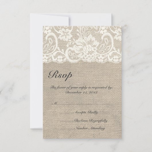 Ivory Lace et Burlap Wedding Carte RSVP (Devant)