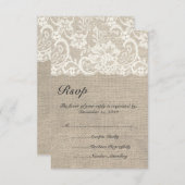 Ivory Lace et Burlap Wedding Carte RSVP (Devant / Derrière)