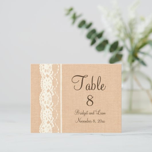Ivory Lace & Light Burlap Numéro de table (Debout devant)