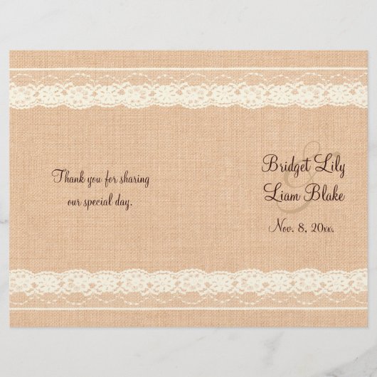 Ivory Lace & Light Burlap Programme de mariage (Devant)