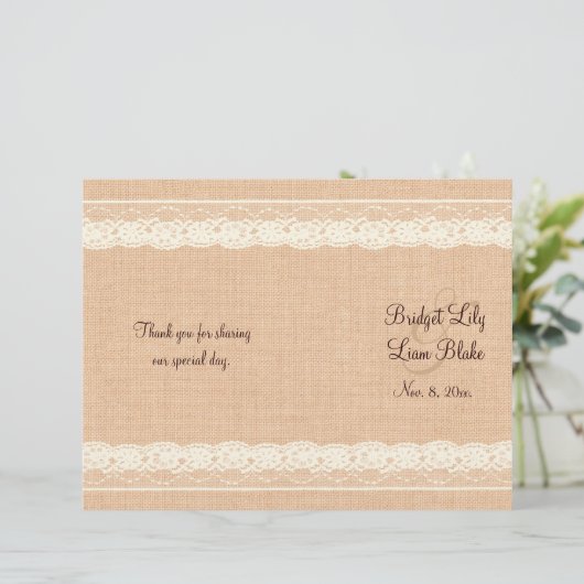 Ivory Lace & Light Burlap Programme de mariage (Debout devant)
