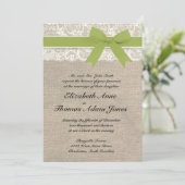 Ivory Lace Look Rustic Burlap Invitation - Olive (Debout devant)