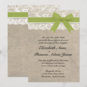 Ivory Lace Look Rustic Burlap Invitation - Olive (Devant / Derrière)