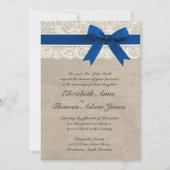 Ivory Lace Royal Blue Burlap Faire-part de mariage (Devant)