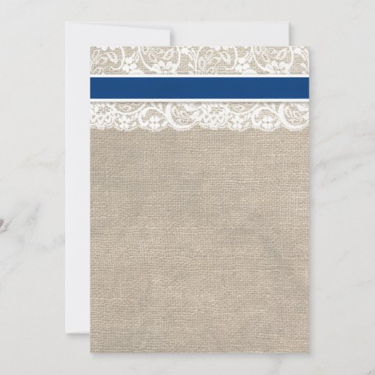 Ivory Lace Royal Blue Burlap Faire-part de mariage (Dos)