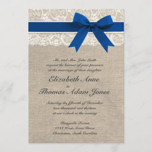 Ivory Lace Royal Blue Burlap Faire-part de mariage