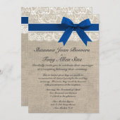 Ivory Lace Royal Blue Burlap Wedding Reception Kaart (Voorkant / Achterkant)