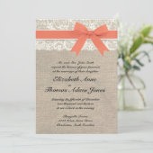 Ivory Lace Rustic Burlap Wedding Invitation - Kora Kaart (Staand voorkant)