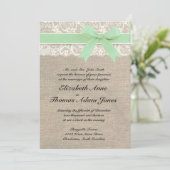 Ivory Lace Rustic Burlap Wedding Invitation - Mint Kaart (Staand voorkant)
