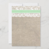 Ivory Lace Rustic Burlap Wedding Invitation - Mint Kaart (Achterkant)