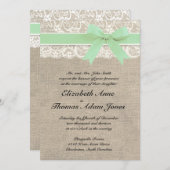 Ivory Lace Rustic Burlap Wedding Invitation - Mint Kaart (Voorkant / Achterkant)