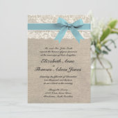 Ivory Lace Rustic Burlap Wedding Invite Glacier Kaart (Staand voorkant)