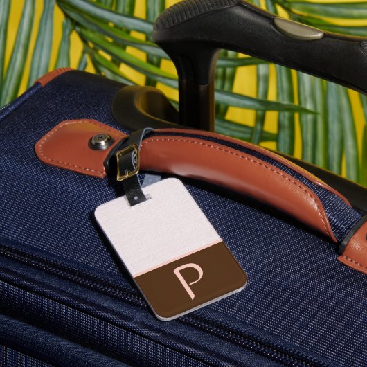 Ivory Linen Woven Fabric, Roze & Bruin Kleurblok Bagagelabel (Voorkant Insitu 1)