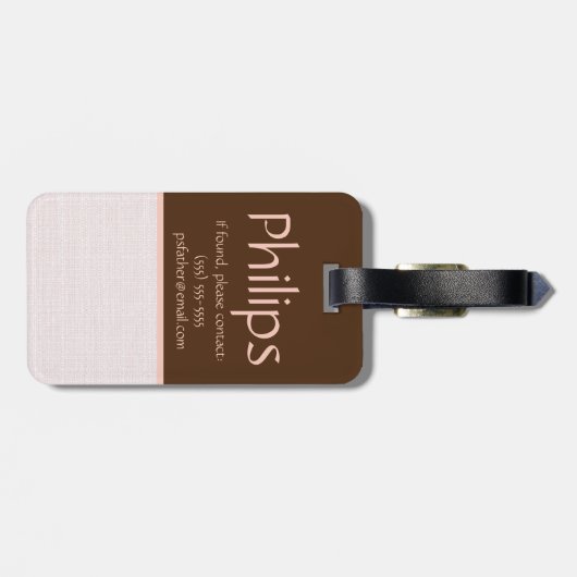 Ivory Linen Woven Fabric, Roze & Bruin Kleurblok Bagagelabel (Achterkant horizontaal)