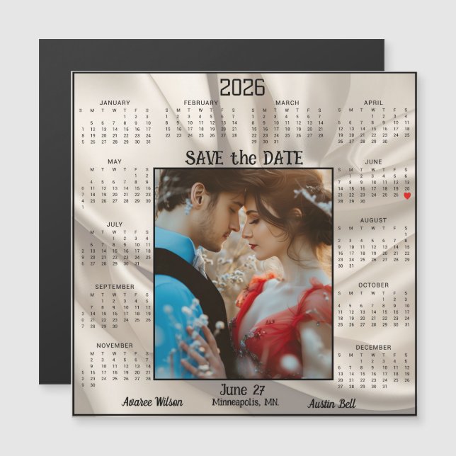 Ivory Luxury Satin Save the Date Engaged Couple  (Voorkant / Achterkant)