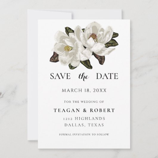 Ivory Magnolia blosans Save The Date (Voorkant)