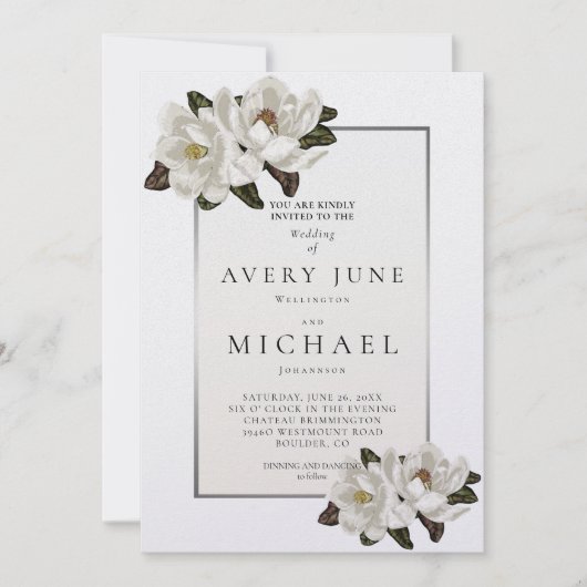 Ivory Magnolia fleurit Invitation (Devant)