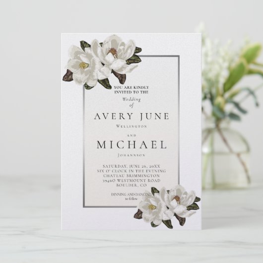 Ivory Magnolia fleurit Invitation (Debout devant)